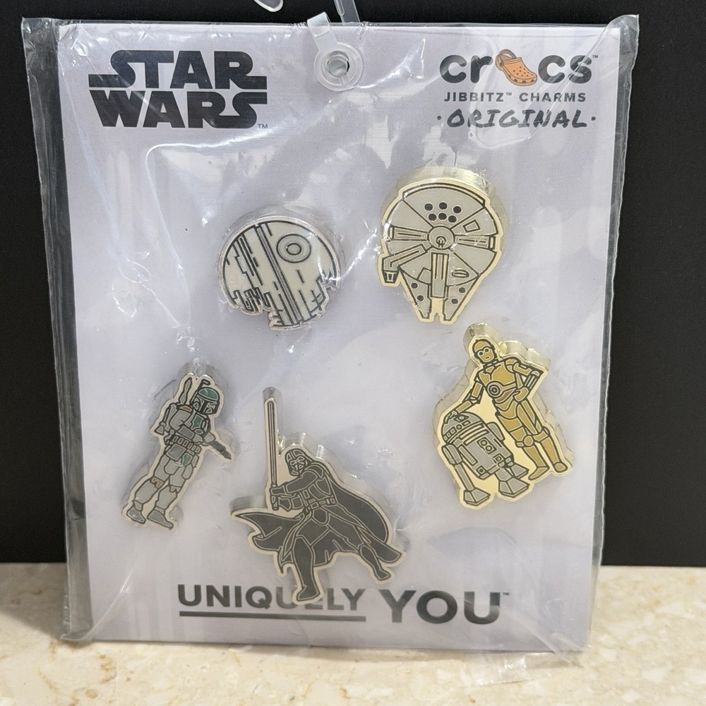 NIP Star Wars Crocs Jibbitz Charms Original- Mirrored Silver/Black Uniquely You